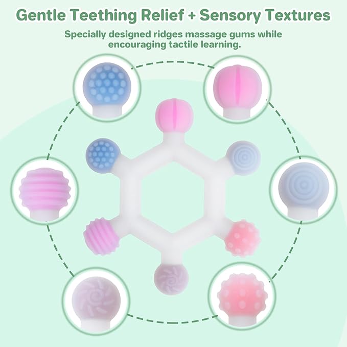 Meartchy 3 Pack Baby Teething Toys, BPA-Free Silicone Baby Teether Toys Teething Relief, Chew Toy for Babies 6-24 Months (Colorful)