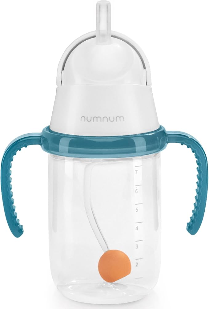 NumNum Baby Straw Cup, Weighted Straw Cup, Spill Proof Sippy Cups with Straw for 6-12 Months, Toddler Drinking Cups, Baby Essentials (1-Pack, Blue)