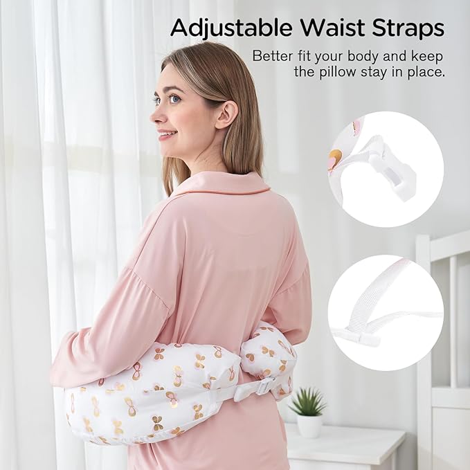 Little Grape Land Nursing Pillow, Multifunctional Breast Feeding Pillow with Arm Pillow, 3pk Baby Support Pillow with Adjustable Waist Strap and Removable Cover, Pink Gold