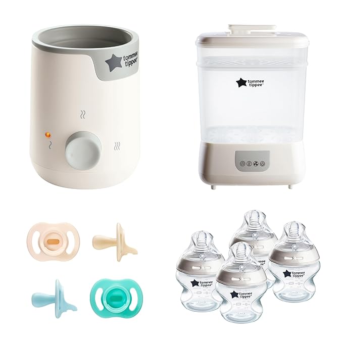 Tommee Tippee Ultimate Feeding Kit, Steridryer Electric Steam Sterilizer and Dryer, Easiwarm Baby Bottle Warmer, Ultra-Light StayPut Pacifier & 5oz Natural Start Anti Colic/Gas Baby Bottles