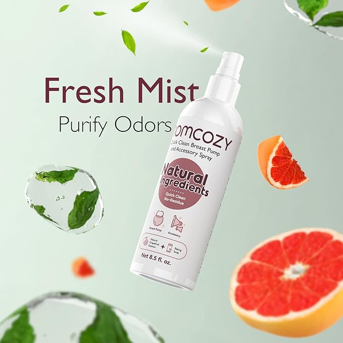 Momcozy Portable Breast Pump Cleaning Spray, Effective Milk Fat Removal & Residue-Free, Natural Grapefruit Scent, Pump Spray for Breast Pump or Accessories, and Other Baby Products, 8.5 Fl Oz