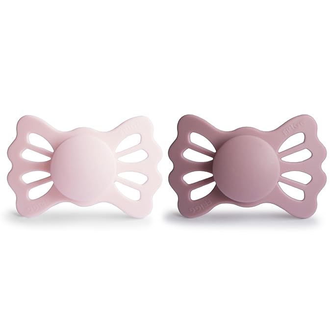 FRIGG Lucky Symmetrical SilkySoft Silicone Baby Pacifier | Made in Denmark | BPA-Free (White Lilac/Twilight Mauve, 6-18 Months)