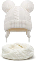 Duoyeree Toddler Winter Hat with Earflap Scarf Hood Thick Warm Kids Skull Cap for Baby Girls Boys