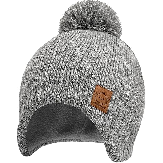 Baby Beanies, Baby Hats for Boys, Girls - Cute Toddler Winter Hat, Soft & Stretchy Beanies for Infant, Newborn 6-36 Months, Cozy & Warm with Earflap Muff & Pom (Gray)