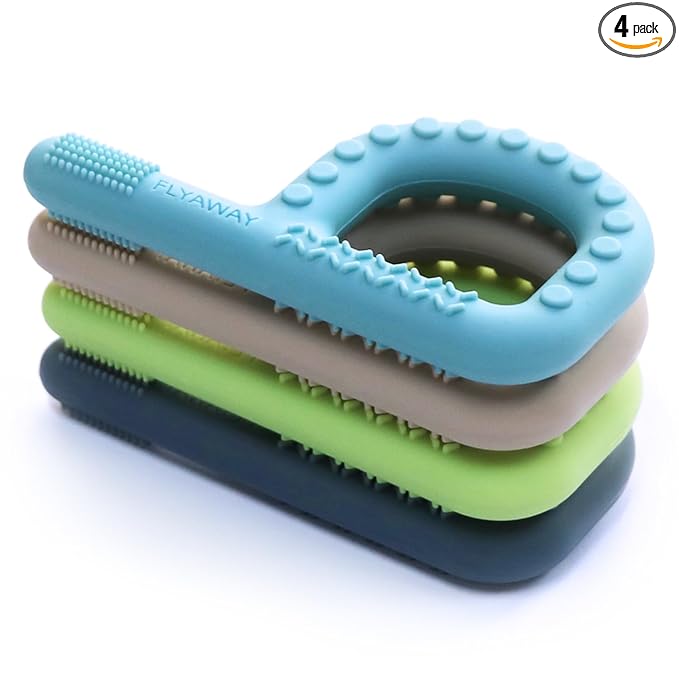 Sensory Toys for Kids Babies Toddlers 4 Pack, P Shape Baby Teething Toys for 3-6 6-12 Months Oral Motor Stimulation, Sensory Chew Toys for Autistic Children, Silicone Chewy Necklaces for Kids Adults