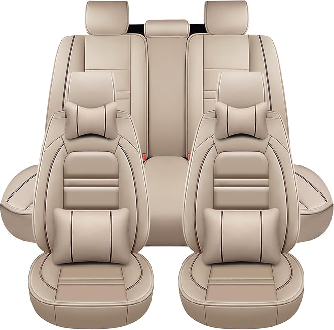 Car Seat Covers for Ford Fusion 2006-2020 | 5-Seats Seat Covers, Waterproof Seat Protectors, Automotive Seat Covers (Full Set with Pillow,Beige)