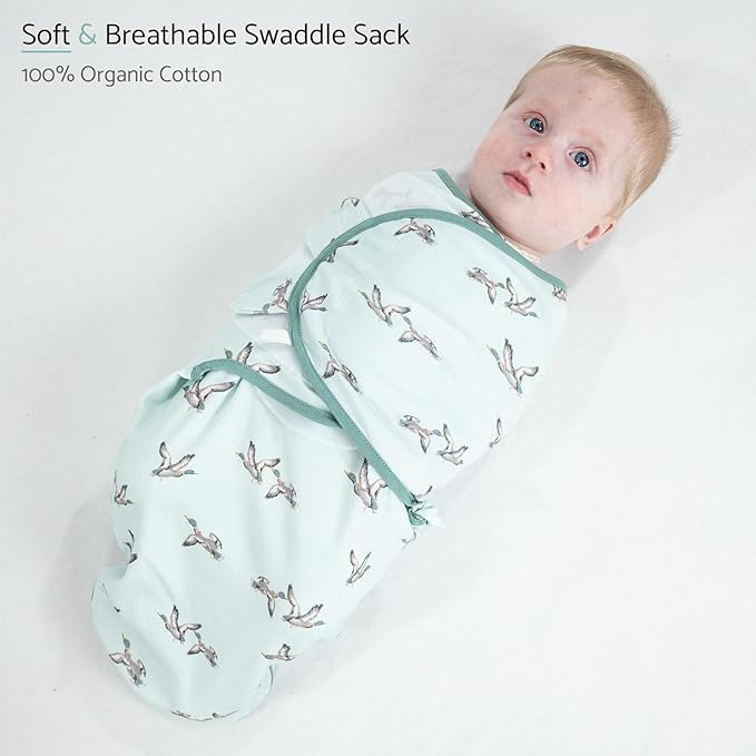 LollyBanks Baby Swaddles, 100% Organic Cotton Swaddle for Newborns Boys and Girls, 3-6 Months Swaddle Sacks with Easy Change Zipper, Newborn Swaddle Baby Registry (Mallard Duck Print)