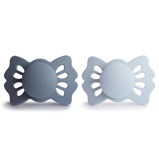 FRIGG Lucky Symmetrical SilkySoft Silicone Baby Pacifier | Made in Denmark | BPA-Free (Slate/Powder Blue, 0-6 Months)