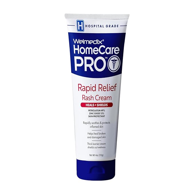 Welmedix HomeCare PRO Rapid Relief Adult Diaper Rash Cream – Extra Thick, Moisturizing Barrier Cream for Incontinence and Healing/Zinc Oxide (4oz Tube)