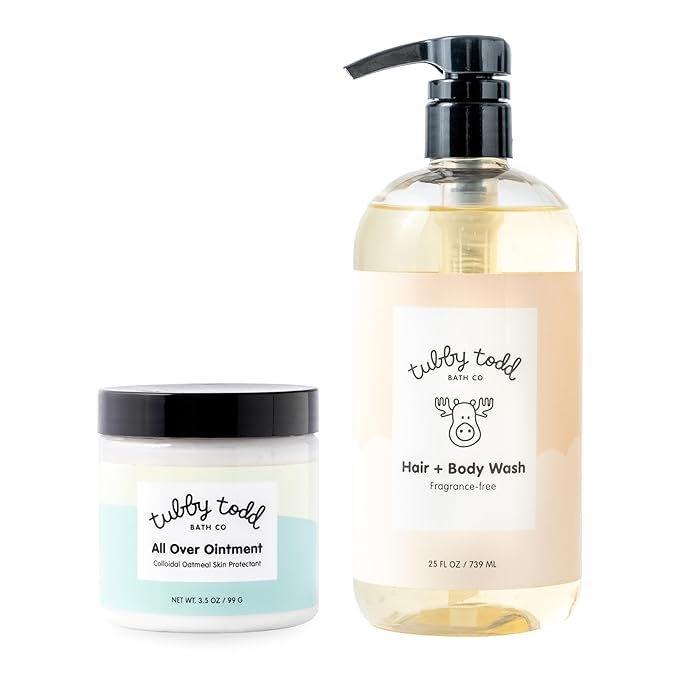 TUBBY TODD's Baby Body Wash & All Over Ointment Eczema Set - Gentle, Hypoallergenic Skincare for Newborns & Toddlers - 25oz, Fragrance-Free