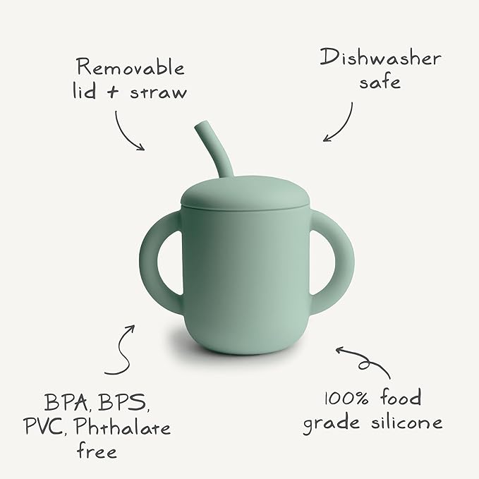 mushie 100% Silicone Training Cup & Straw for Toddlers | 6 Months+ (Powder Blue)