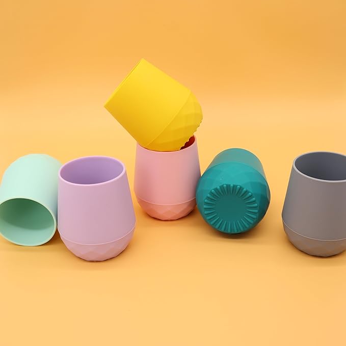 2 Pack Tiny Cup for 4+ Months | Silicone Baby Cups 6-12 Months, Infant Training Open Cup for Baby Led Weaning Supplies, 2oz (Pink Porcelain)