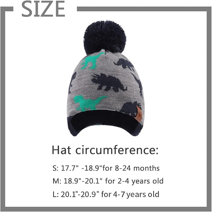 JANGANNSA Knitted Baby Hat Scarf Set Winter Warm Boys Girls Beanie Fleece Lining Toddler Kids Hats with Pompom