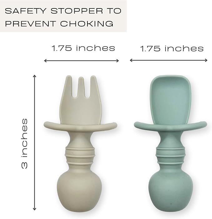 Hippypotamus Silicone Baby Feeding Set - Suction Toddler Plates, Weighted Toddler Cups & Baby-Safe Utensils - 100% Pure Food Grade Silicone - Set of 2 (Sage/Sand)