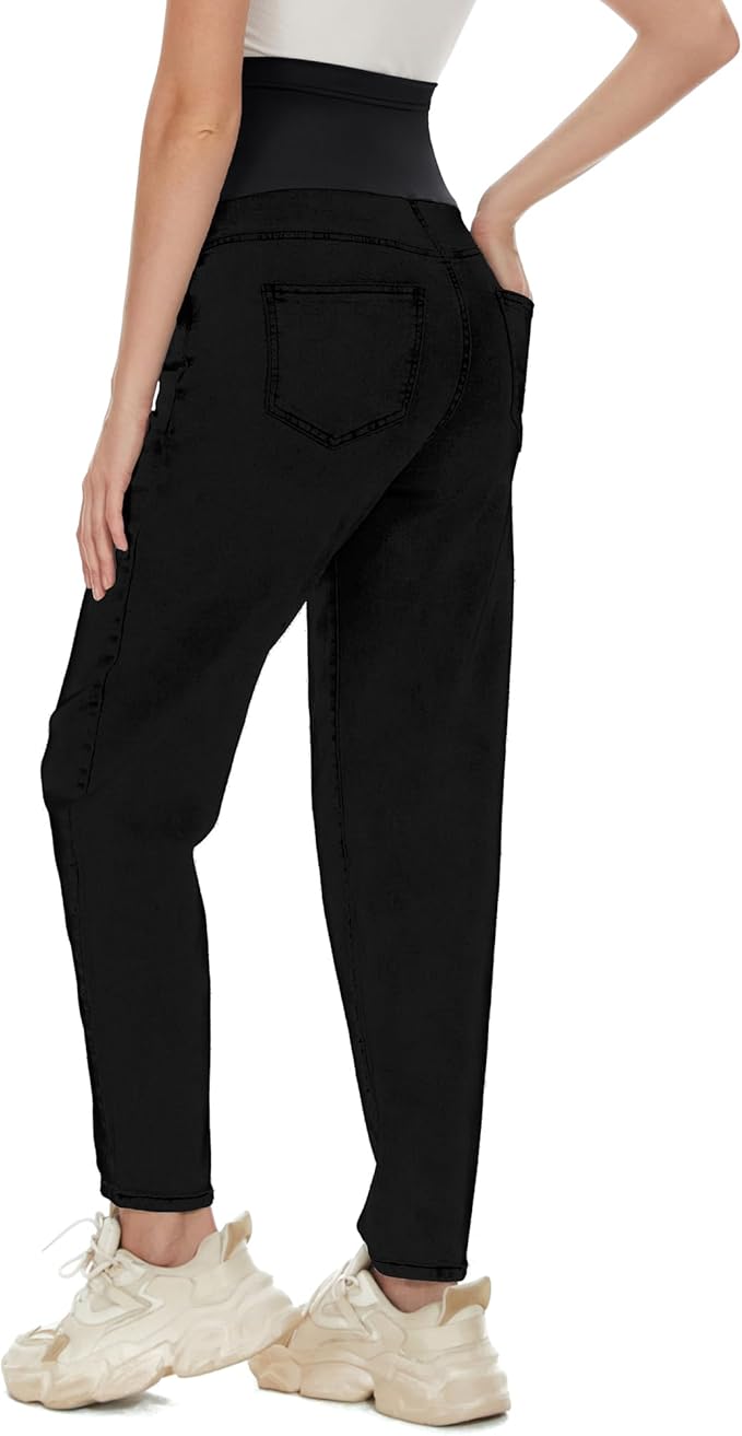 POSHGLAM Women's Maternity Jeans Over Belly Comfy Stretch 28'' Boyfriend Jeans Loose Pregnancy Pants, S-XXL