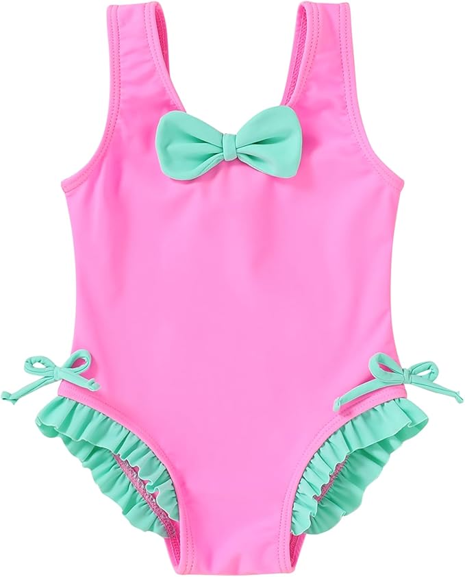 YOUNGER TREE Toddler Swimsuit Girl Cute Stripe One-Piece Ruffle Swimwear Baby Girl Bathing Suits with Bow