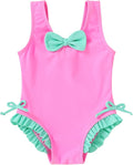 YOUNGER TREE Toddler Swimsuit Girl Cute Stripe One-Piece Ruffle Swimwear Baby Girl Bathing Suits with Bow