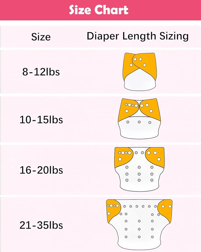 Babygoal Baby Cloth Diaper 6 Pack with 6pcs Inserts and Wet Bag for Fitted Diapers and Prefolds, Adjustable and Reusable Covers for Toddler Boys and Girls