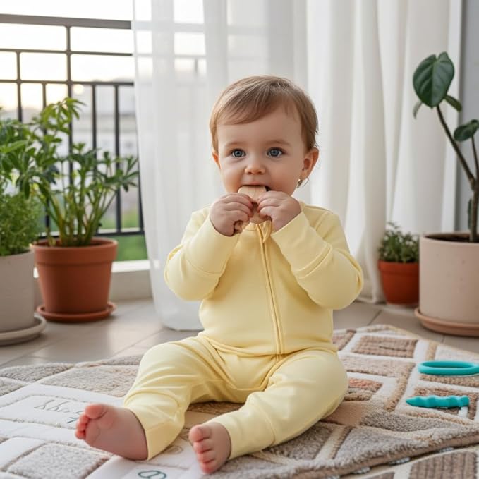 PATPAT Baby Footie Romper with Mittens for Boy and Girl, Anti-Slip & 2-Way Zipper, Long Sleeve, Viscose from Bamboo, Outfit