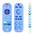 Silicone Baby Teething Toys, Remote Control Shape Teethers Toys with Teething Tubes and Pacifier Clip, Baby Teething Toys for 3 Months+, Remote Teething Toy BPA Free/Freezable/Dishwasher Safe(Blue)