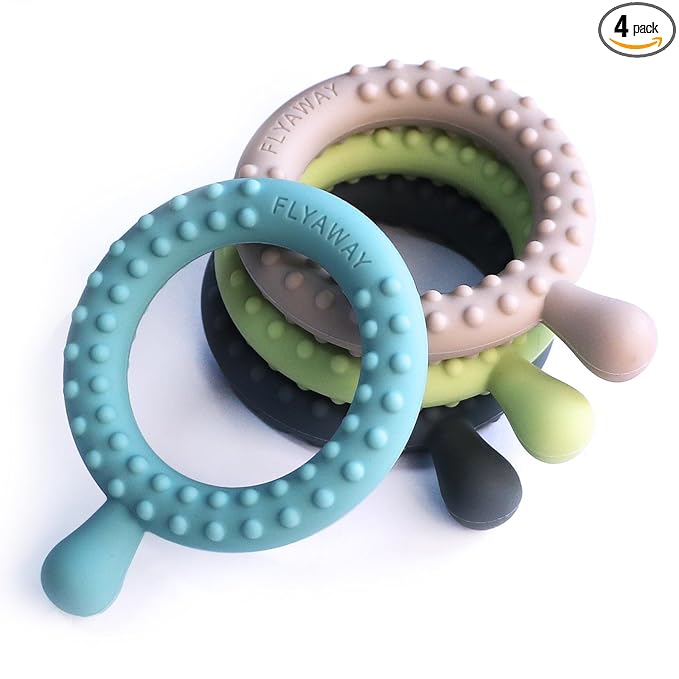 Flyaway Sensory Chew Toys for Autistic Children 4 Pack, Silicone Sensory Toys for Toddlers 1-3 Kids Adults with Autism ADHD SPD, Q Shape Teething Toys for Baby Oral Motor Stimulation