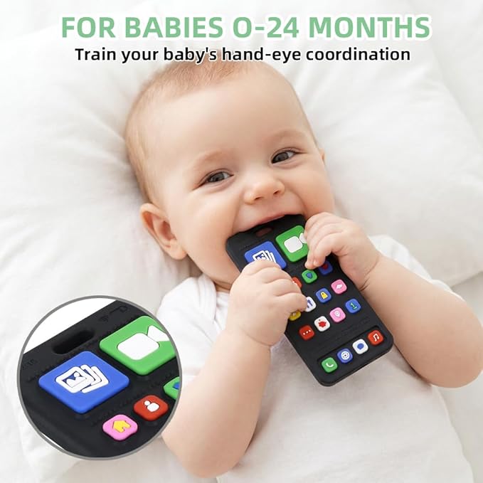 Teething Toy for Baby 3 6 12 18 Months,Baby's Chew Toys, Phone Teether Toys for Toddlers 3-18 Months,Silicone Teething Toys for Boys Girls Babies,Sensory Toy Freezer BPA Free