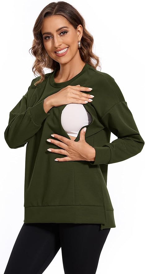 Smallshow Women's Nursing Tops Sweatshirt Long Sleeve Side Split Breastfeeding Shirt
