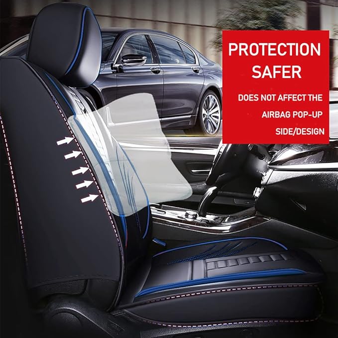 Auto Front Seat Covers fir for Suzuki 1999-2025 95% Models, Front Split Bench Protection Compatible with Side Airbag Black & Blue Line