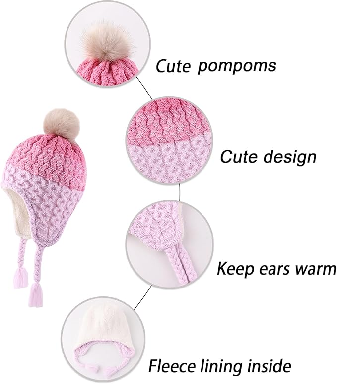 LANGZHEN Toddler Kids Infant Winter Hat,Earflap Knit Warm Cap Fleece Lined Beanie for Baby Boys Girls