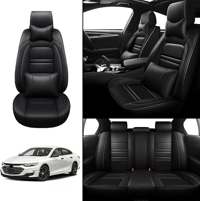 Car Seat Covers for Chevy Malibu 2004-2025 | 5-Seats Seat Covers, Waterproof Seat Protectors, Automotive Seat Covers (Full Set with Pillow,Black)