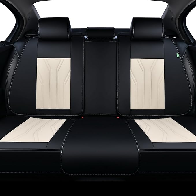 FLORICH Rear Seat Covers Leather Car Seat Covers Waterproof Back Seat Cover Automotive Seat Covers Universal Seat Cushion Protector for Most Cars Trucks SUV-Black&Beige