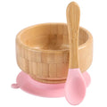 Baby Bamboo Bowls with Suction and Matching Spoon Set,2PC Feeding Supplies Set for Infant, Toddlers,Detachable Silicone Suction Stay Put Base for Wooden Bowl （Pink）