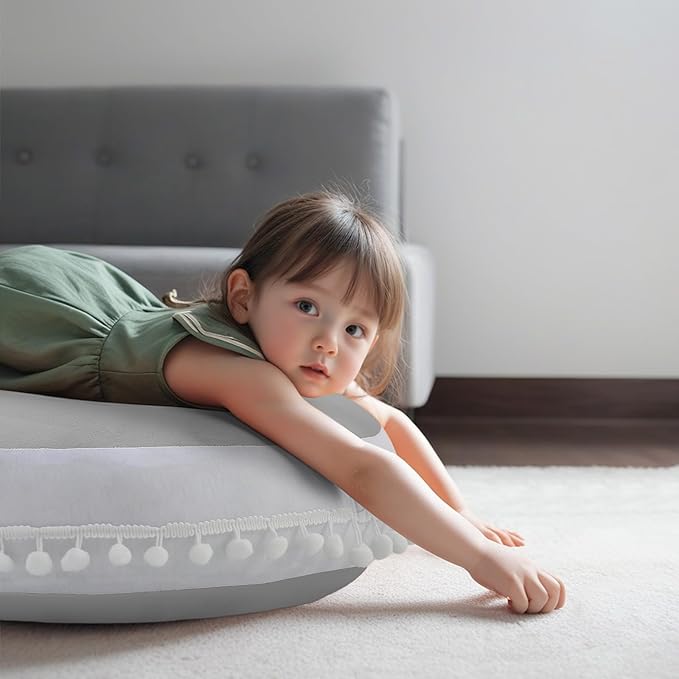 Large Floor Pillow Kids Round Floor Cushion Seating, 20 inches Big Circle Pillow, Round Floor Pillows Seating for Children, Oversized Mat for Reading Nook Teepee Playroom Nursery, Light Grey