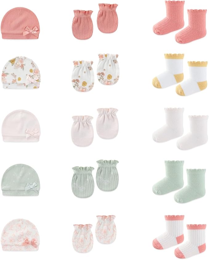 15 Pack Infant Hats Gloves Socks Unisex Baby Boy Girl Accessories Set Cotton New Born Caps Mittens