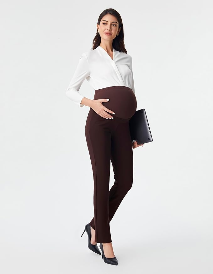 AFITNE Maternity Pants for Work Over The Belly Straight Leg Dress Slacks Strethy Pregnancy Office Casual Yoga Pants