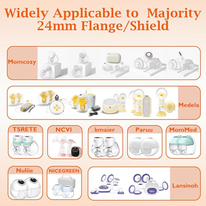 Flange Inserts 10PCS 13/15mm*5,24mm Breast Pump Shields/Flanges Compatible with Momcozy S9/S9pro/S10/S12/S12pro/Spectra/Medela/TSRETE, Reduce 24mm Tunnel Down to Correct Size