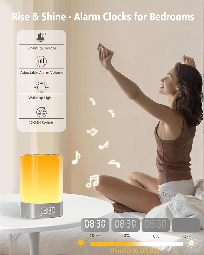 Sound Machine Alarm Clocks for Bedroom with 32 Soothing Sounds, White Noise Machine for Baby & Adults Sleep,Bluetooth Speaker & Night Light for kids,App Control,Timer, Gift for Teens,Girls,Boys,Women