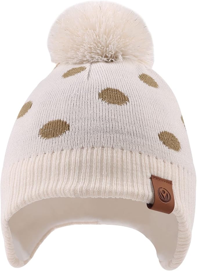 JANGANNSA Knitted Baby Hat Scarf Set Winter Warm Boys Girls Beanie Fleece Lining Toddler Kids Hats with Pompom