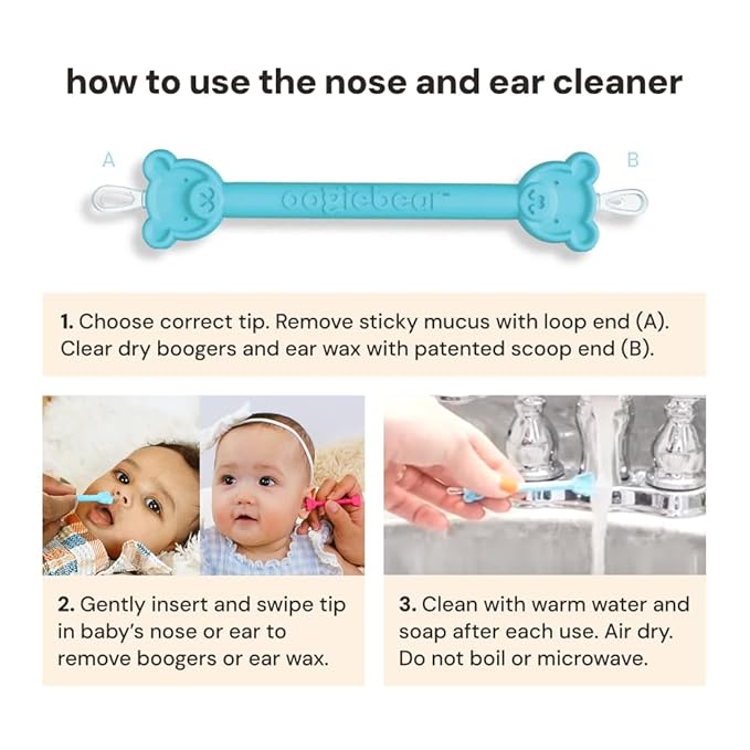 oogiebear: Baby Nose Cleaner & Ear Wax Removal Tool - Safe Booger & Earwax Removal for Newborns, Infants, Toddlers - Dual-Ended - Essential Baby Stuff, Diaper Bag Must-Have, with CASE