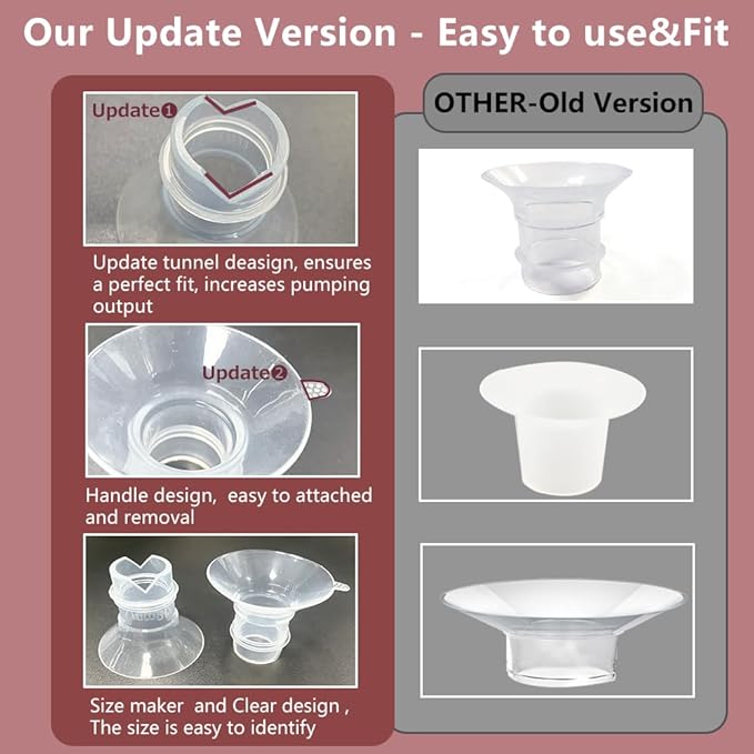 Update Flange Insert 15/17/19/21mm 8pcs for 24mm Flange/Shield of Most Pumps, Silicone Flanges Insert for Momcozy/Medela/Spectra/Eufy/Lansinoh/TSRETE/Elvie/NCVI/Paruu, Breastfeeding Essentials Kit