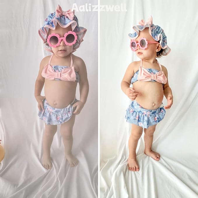 Aalizzwell Baby Girl 2-Piece Bikini Swimsuit with Hat