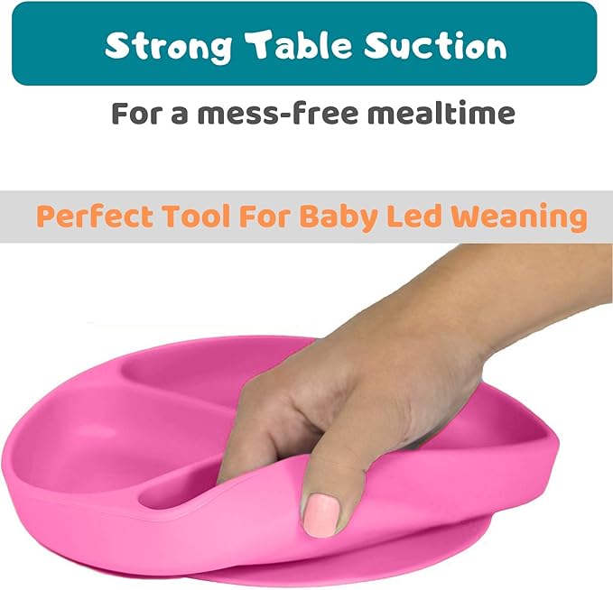 Silikong Suction Plate for Toddlers | BPA Free, 100% Food-Grade Silicone | Microwave, Dishwasher and Oven Safe | Stay Put Divided Baby Feeding Plates