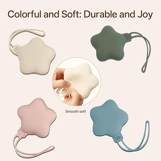 Silicone Pacifier Holder Case, Baby Silicone Pacifier Case Holders for Diaper Bag, Pacifier Pouch Container for Girl Boy, Easy Clean, 2 Pack Stars, Khaki + Pink