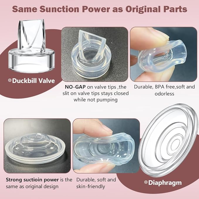 4pcs Duckbill Valves and 2pcs Silicone Diaphragm Compatible with Momcozy S12 Pro/S9 Pro/TSRETE S12/Kmaier S12 Wearable Breast Pumps Accessories,Breast Pump Replacement Parts