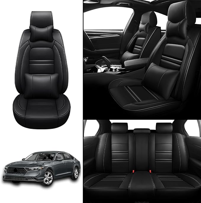 Car Seat Covers for Honda Accord 2003-2025 | 5-Seats Seat Covers, Waterproof Seat Protectors, Automotive Seat Covers (Full Set with Pillow,Black)