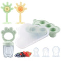 Baby Fruit Food Feeder Set and Teething Toys for Baby – 3 Size Silicone Fruit Feeder with Breastmilk Popsicle Freezer Molds, 2 Teethers for Teething Relief and Infant Self-Feeding