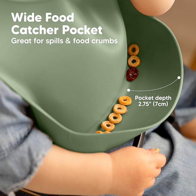 KeaBabies 2-Pack Silicone Baby Bibs for Eating - Sturdy Food-Grade Silicone Bibs for Babies Girl, Boy, Large Food Catcher, Clean & Put On Easily, Waterproof Toddler Feeding Essentials (Slate)