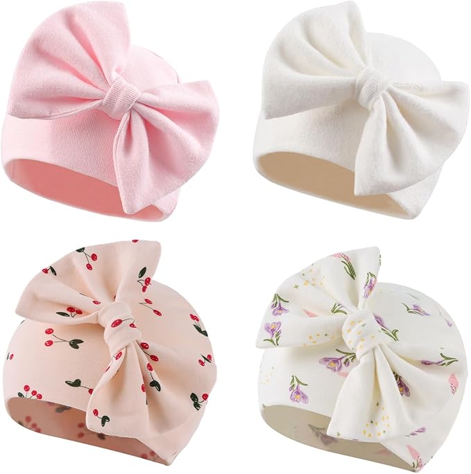 Bamery Newborn Baby Girl Hat Cotton Baby Bow Beanie Preemie Hats Spring Infant Hats for Girls 0-12 Months