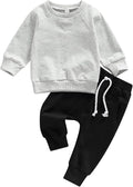Toddler Baby Boy Clothes Solid Color Long Sleeve Crewneck Sweatshirt Top Casual Pants Set 2Pcs Fall Winter Outfits