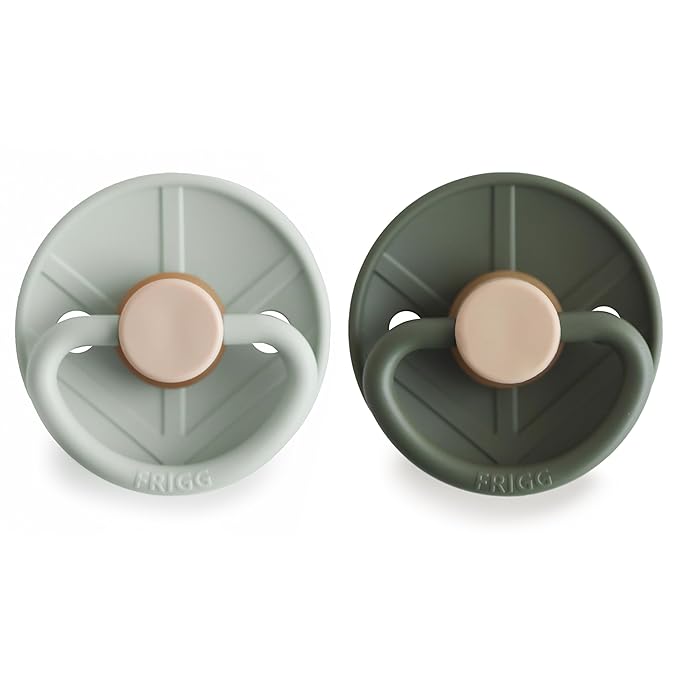 FRIGG Little Viking Natural Rubber Baby Pacifier 2-Pack | Made in Denmark | BPA-Free (Sage/Olive, 6-18 Months)